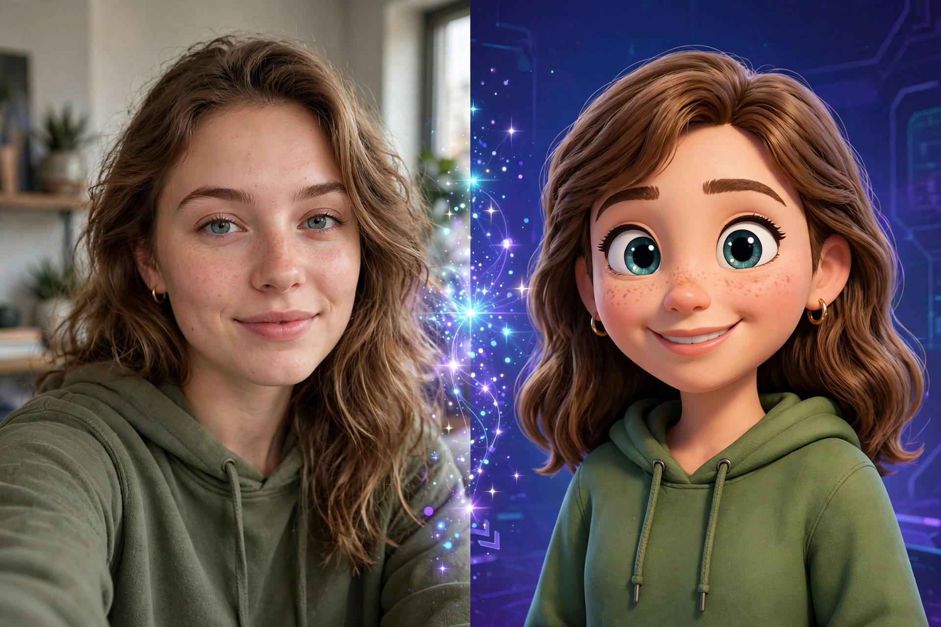 Remini AI Avatar turning a selfie into a 3D cartoon portrait